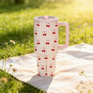 HydroJug 32oz Stainless Steel Blue Sweet Cherry Print Leakproof Travel Cup