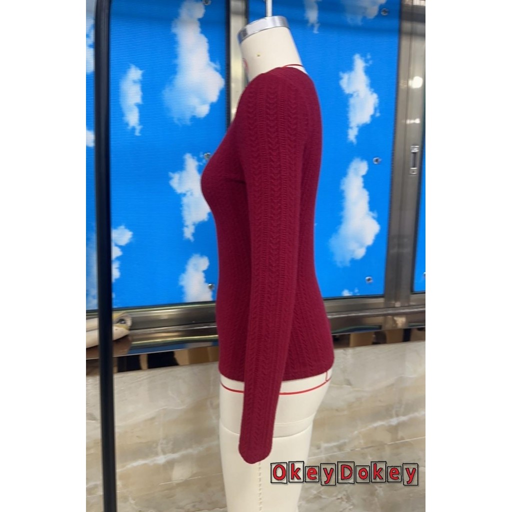 OKDK - Áo thun nữ Cottage Vintage slim fit với nơ ren viền cổ chữ V, phù hợp mùa thu
