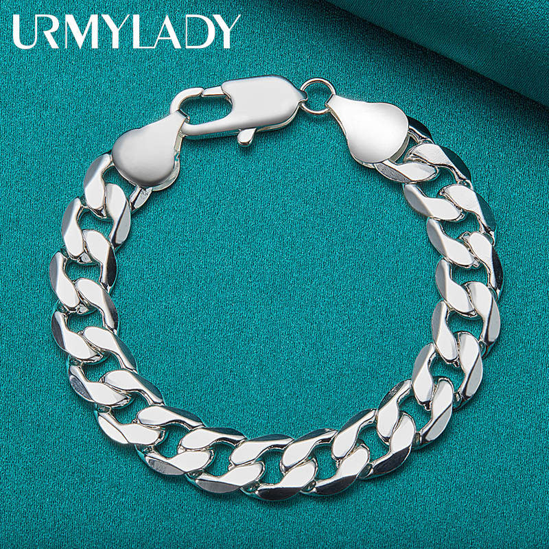 URMYLADY Vòng Tay Nam Bạc 925 Dây Xích 12mm, Thiết Kế Thời Trang Cho Lễ Cưới