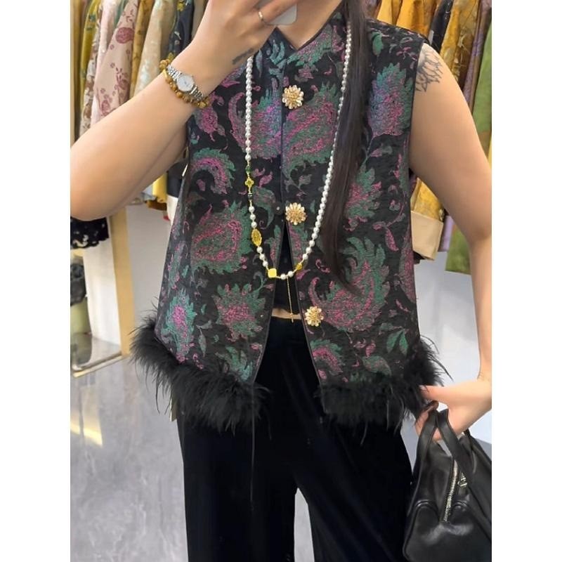 Retro Vest Quilting Chất Lượng Cao Phong Cách Trung Hoa, Thích Hợp Mặc Mùa Thu