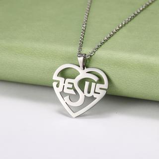 Bùa hộ mệnh mặt dây chuyền Cơ đốc giáo hình thánh giá và trái tim, làm từ thép không gỉ cho nữ