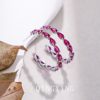 Châu Âu Mỹ ins Phong Cách Mới Bông Tai Corundum Đỏ Nữ