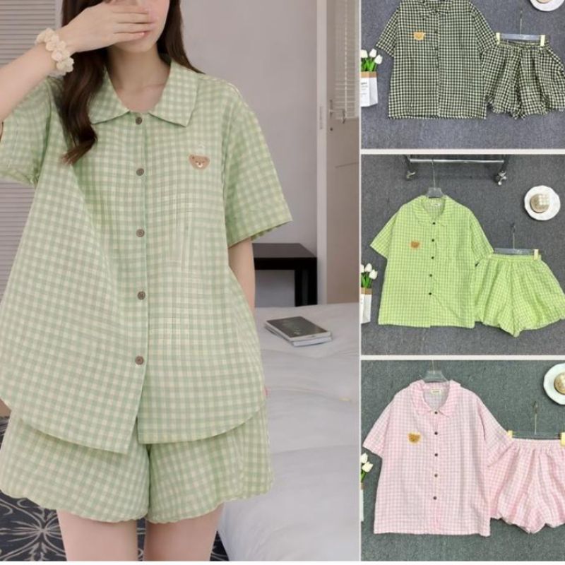 Set pijama đũi caro bigsize tay ngắn quần đùi bí mặc ngủ mát  xinh xắn dễ thương ESHOP Đồ Bộ Nữ Mặc Nhà MS510