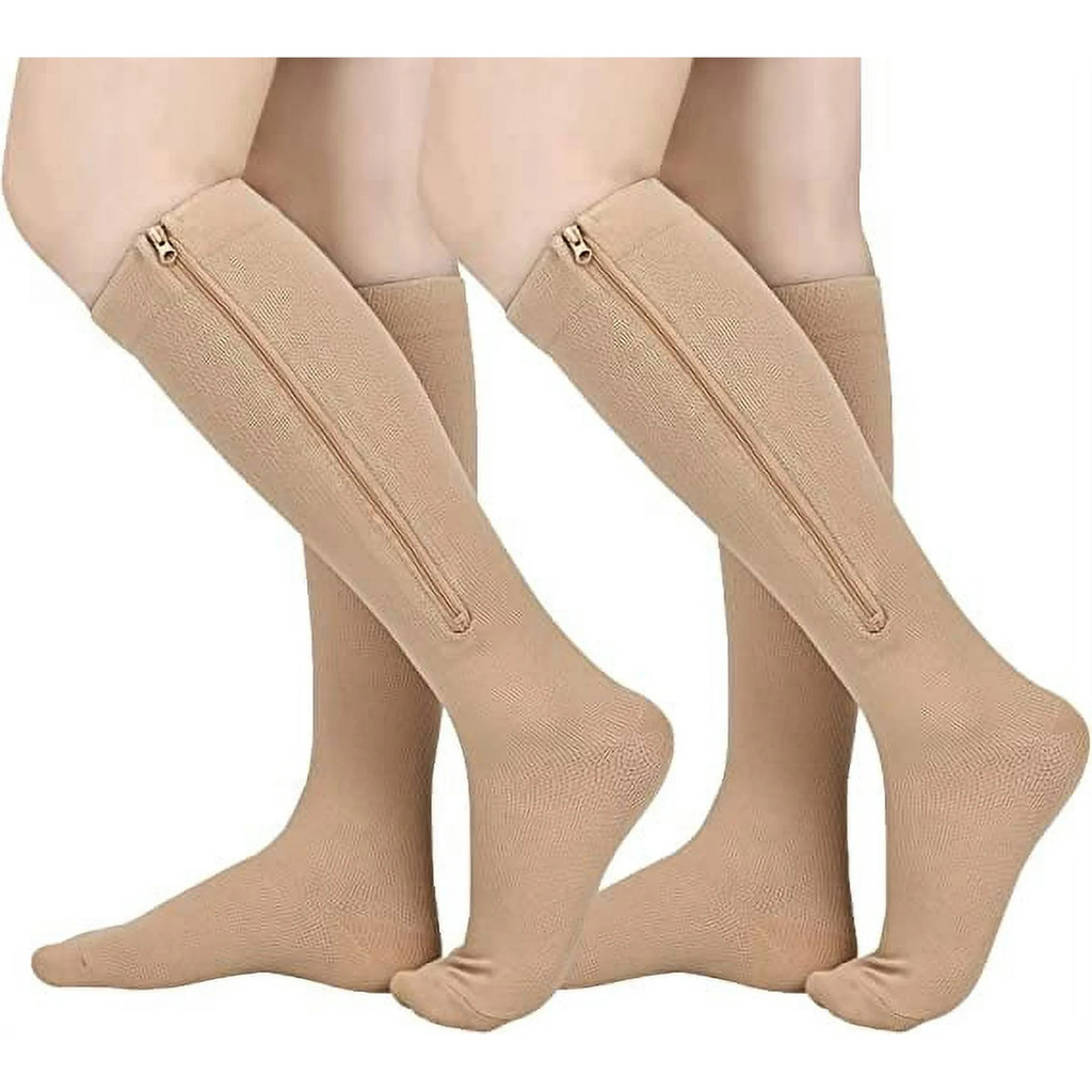 Đôi tất nén đầu gối có dây kéo kín mũi cho nam nữ, phù hợp chạy bộ và tập thể thao