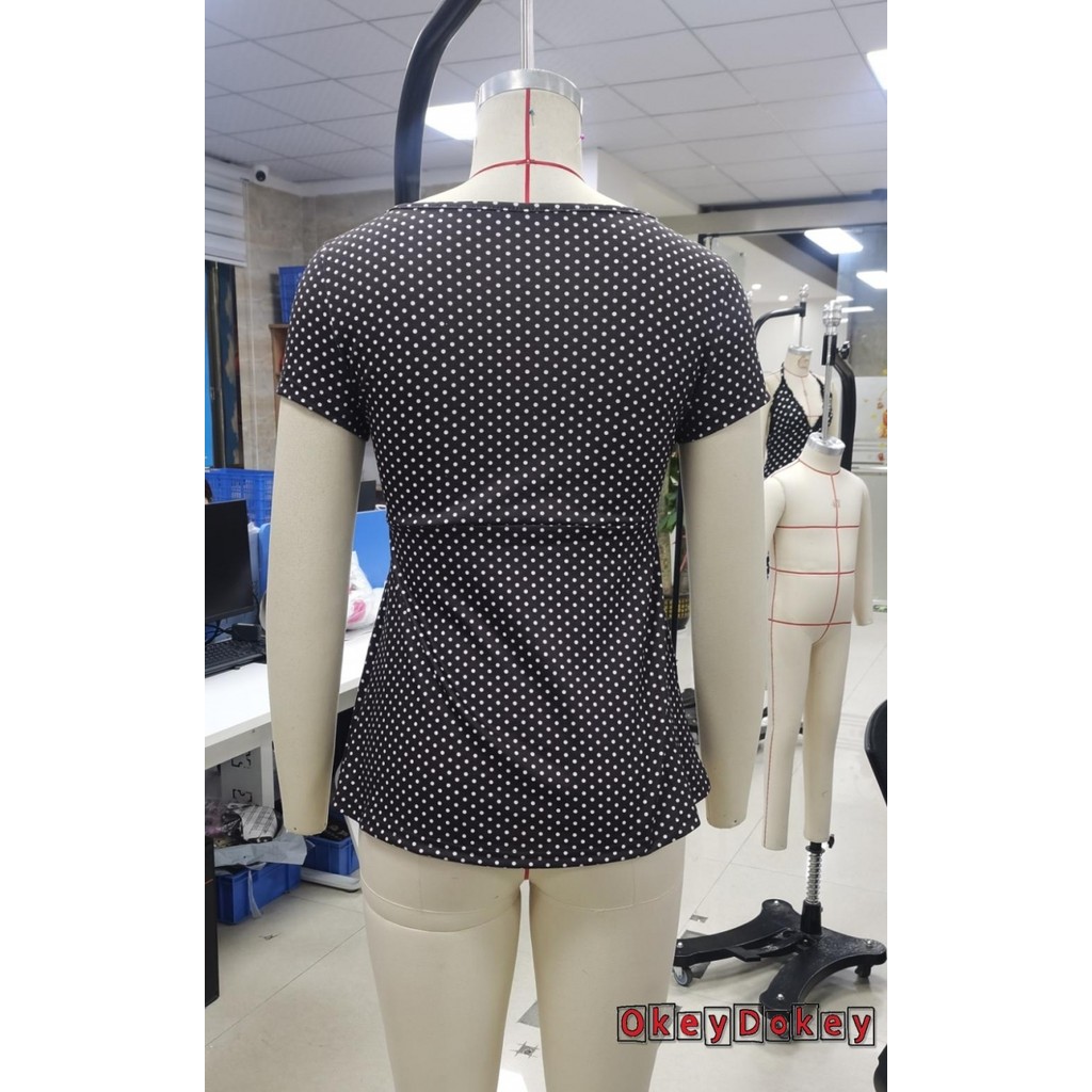 Áo sơ mi babydoll peplum cổ chữ V, họa tiết gingham, nút thắt trước, xu hướng Y2K