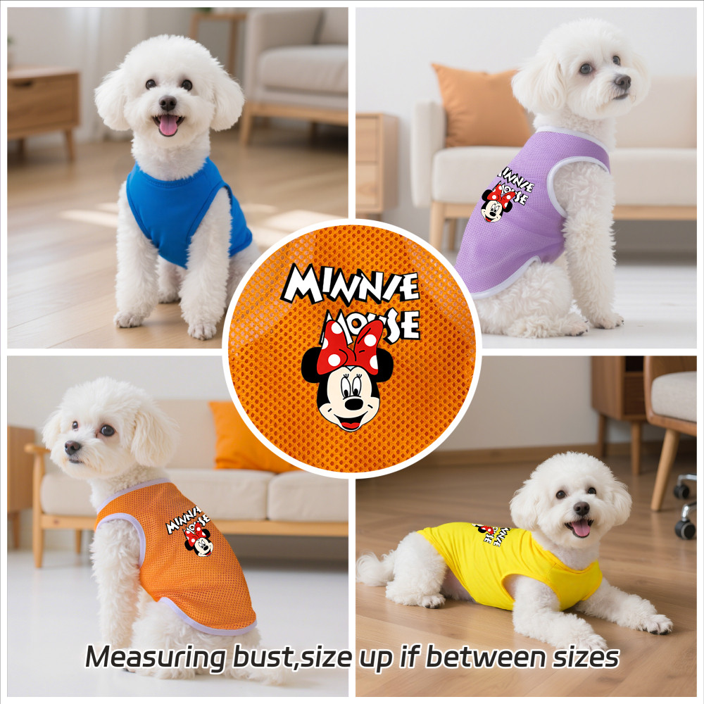 Áo vest thú cưng cỡ S-2XL, in Minnie, có nhiều màu sắc, thoáng khí cho mùa hè, thích hợp cho cả sử dụng trong nhà và ngoài trời, và phù hợp với tất cả chó mèo nhỏ.