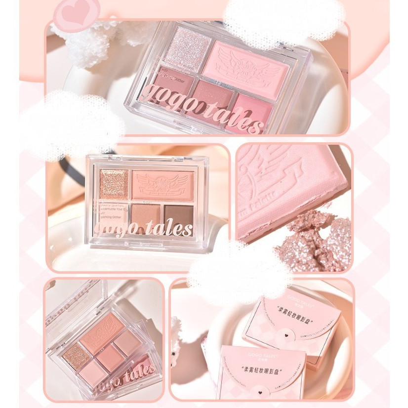 Bảng mắt 5 ô GOGO TALES GT630 caro hồng pastel nhũ lì 3in1 soft mist color eyeshadow palette