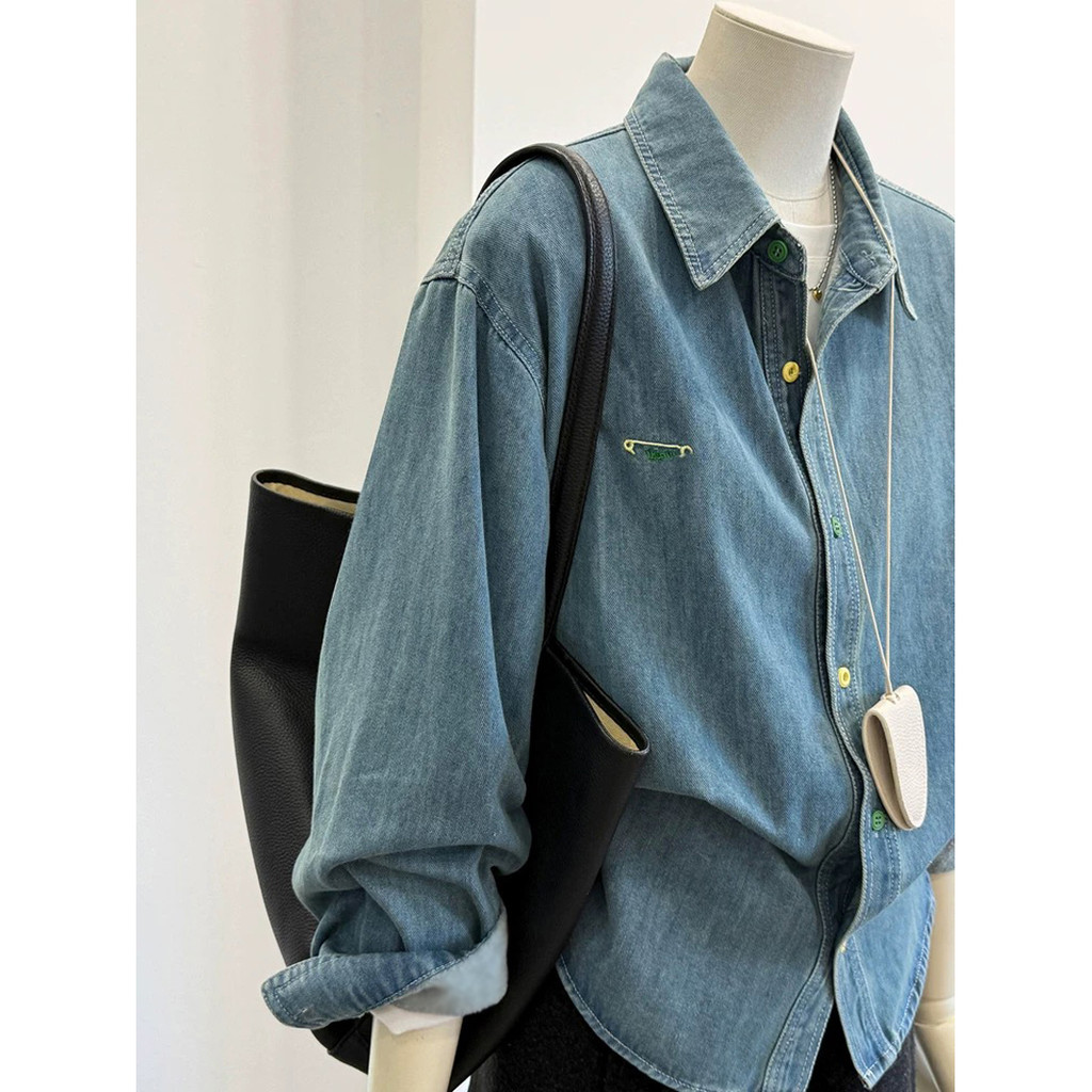 SUXI Áo sơ mi Denim thêu cổ điển giản dị dành cho nữ đầu xuân mới 260126