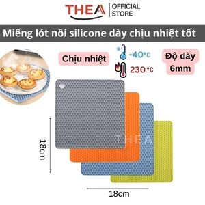 Miếng lót, tấm lót nồi silicone cách nhiệt chịu nhiệt [Dày 6mm], lót ly, lót nồi cơm chống trượt hình vuông tổ ong -THEA