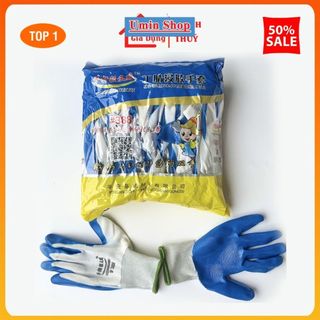 Bịch 12 đôi găng tay bảo hộ lao động phủ cao su 388, gang tay phu pu, găng tay 388
