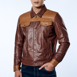 Áo khoác da cừu nam phối hoạ tiết monogram cao cấp FTT Leather chất liệu da cừu bền bỉ AD413P