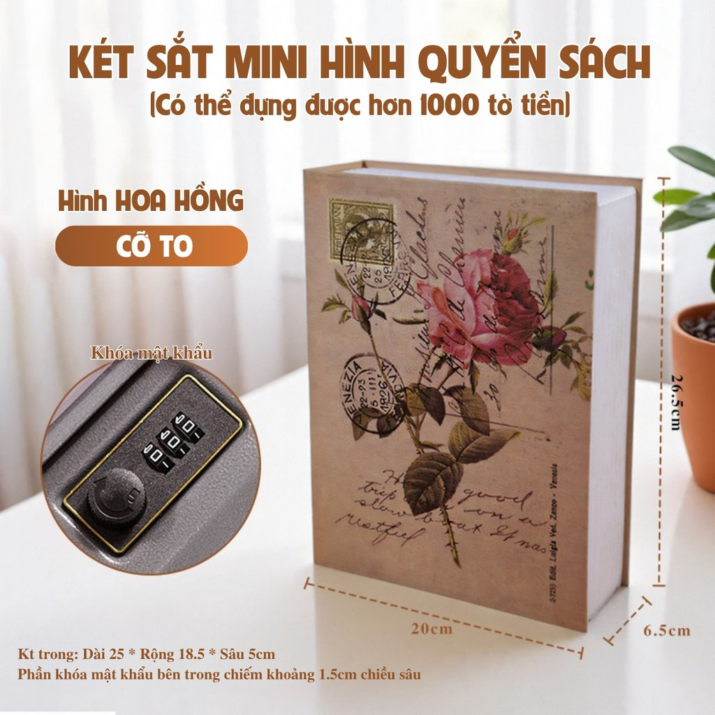 Két sắt mini hình quyển sách trang trí – Hộp đựng tiền tiết kiệm bảo mật, cất giữ tiền mặt và xu an toàn