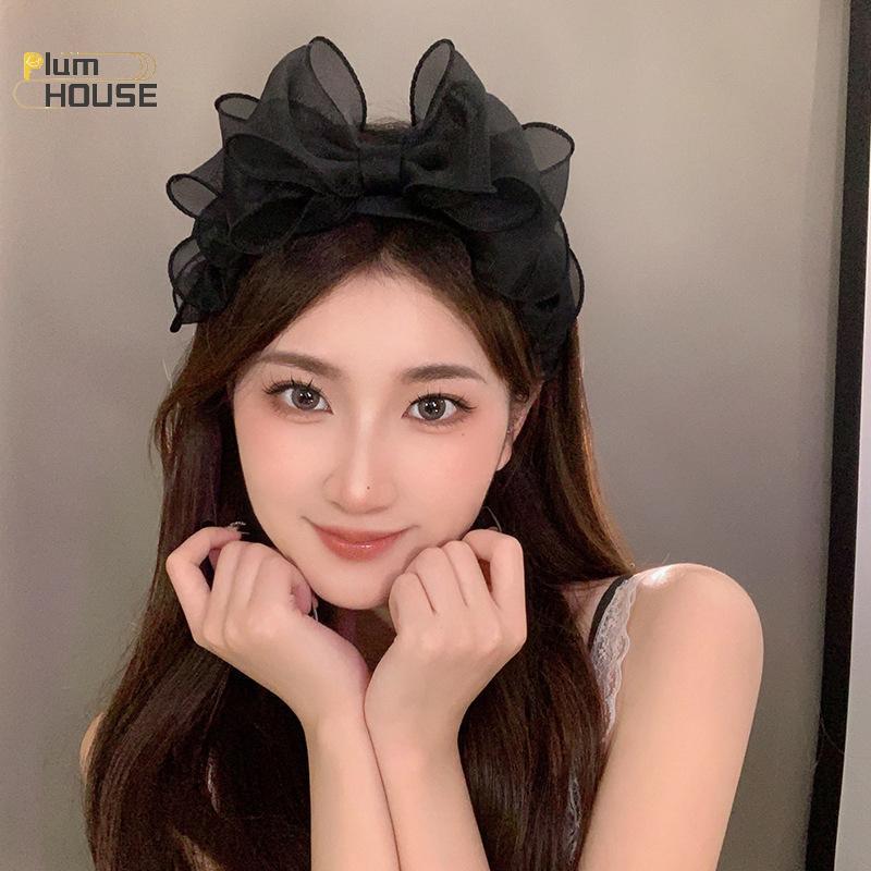 PlumHOUSE Thời trang retro Hàn Quốc - phụ kiện tóc lưới nơ lớn, đường viền xù