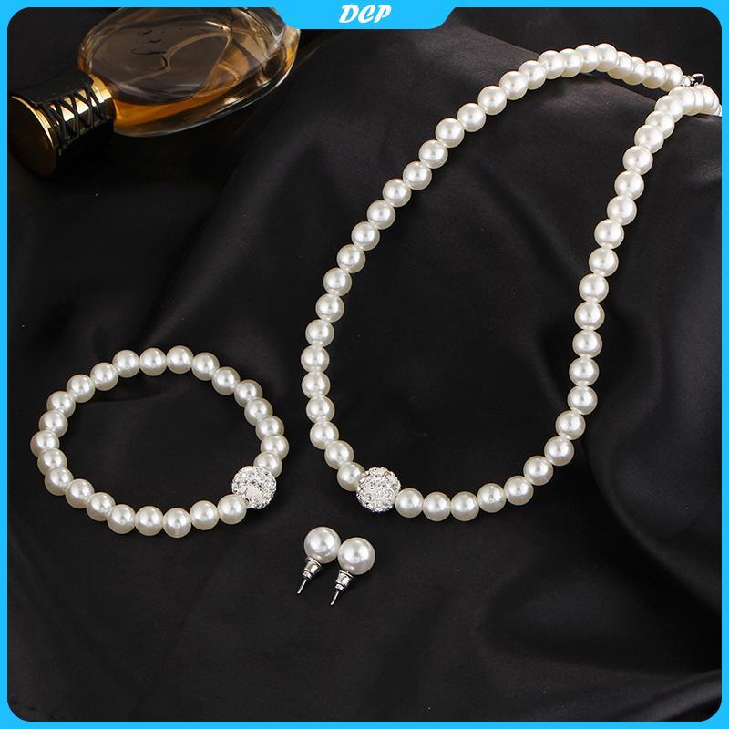 [Dcp] Cô dâu cưới thiết Rhinestone giả ngọc trai Vòng Cổ Vòng tay bông tai-3in1 Bộ [VN]