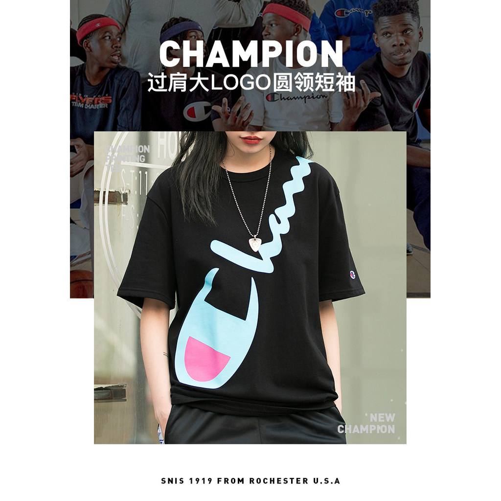 Phiên Bản Mỹ Champion Over-the-Shoulder Diagonal Cursive In logo Lớn Nam Nữ Cặp Đôi Dạo Phố Rời