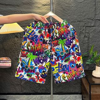 Ins Mùa Hè Graffiti Đi Biển Quần Nam Mỏng Băng Lụa Quần Short Dạo Phố Size Lớn Thường Ngày Năm Điểm Quần Thể Thao Hoa