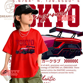 COD✅ (Hồ Chí Minh)DREAMY BABY Hình ảnh xe đua，—lỏng lẻoÁo thun cổ tròn tay ngắn，Màu đỏ kiểu dáng