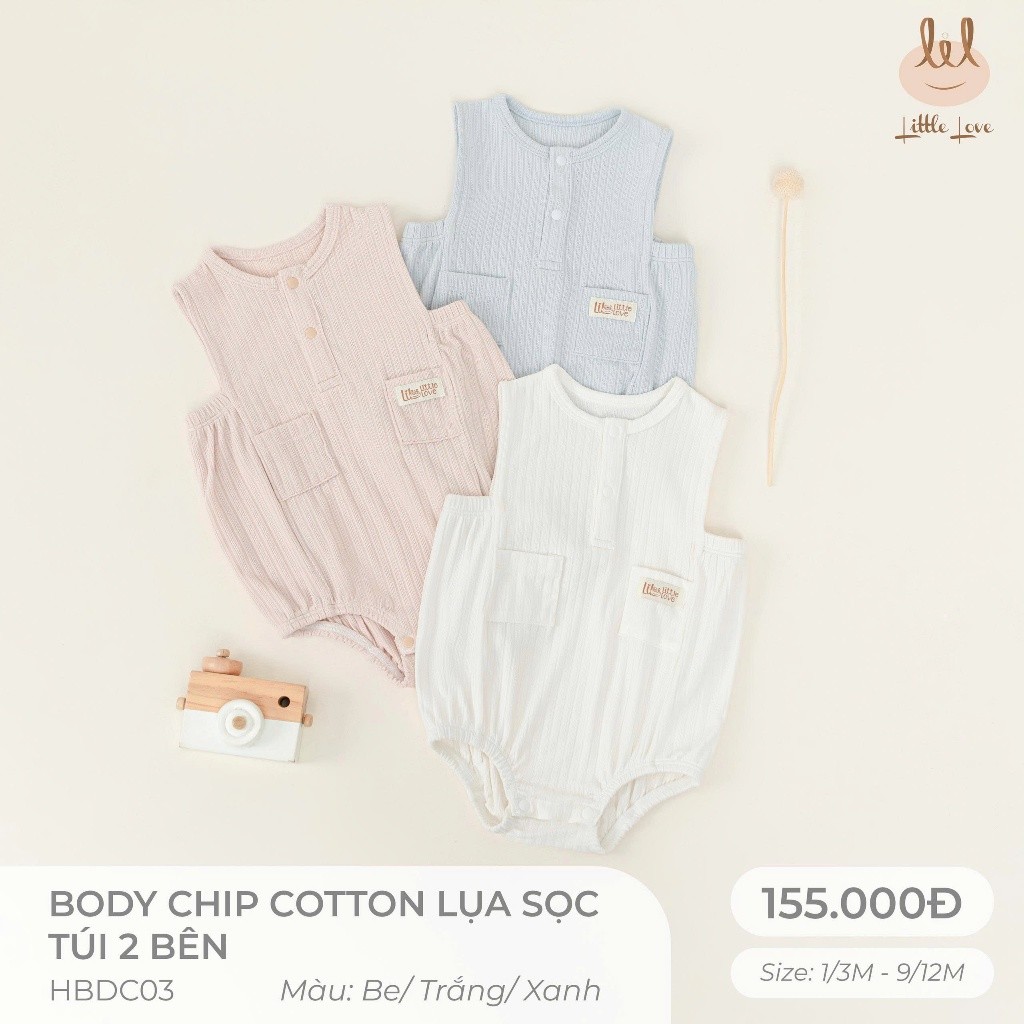 BODY CHIP COTTON LỤA CÓ TÚI 2 BÊN [  MỀM, MÁT, MỊN CO DÃN VÀ THẤM HÚT ] SZ 1/3M - 9/12M (HBDC03)
