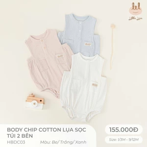 BODY CHIP COTTON LỤA CÓ TÚI 2 BÊN [ MỀM, MÁT, MỊN CO DÃN VÀ THẤM HÚT ] SZ 1/3M - 9/12M (HBDC03)