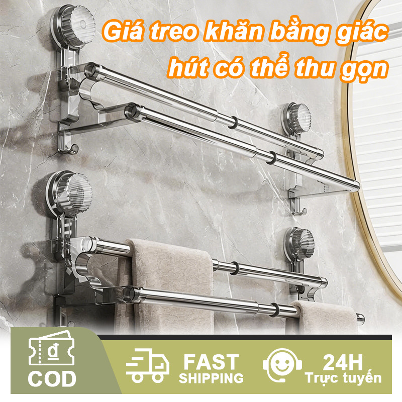Giá Treo Khăn Nhà Tắm 2 Tầng Hút Chân Không Không Cần Khoan INOX 304 Phòng Tắm Giá Treo Khăn Hút Chân Không