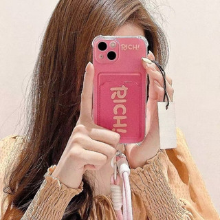 Dành Cho IPhone 17 16 15 14 13 12 11 ProMax X XR XS Max 7 8 Plus Màu hồng giàu dây buộc thẻ túi điện thoại trường hợp
