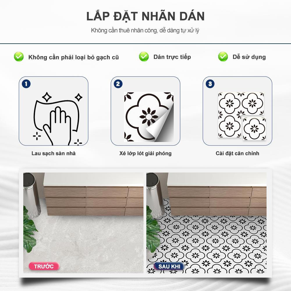 Nhãn dán gạch lát sàn MORCART, 7,87 inch x 7,87 inch, Tự dính, Thích hợp cho nhà bếp, phòng tắm, tài sản cho thuê, Nhãn dán trang trí DIY, Chống thấm nước và chống trượt, Gói 1 / 10