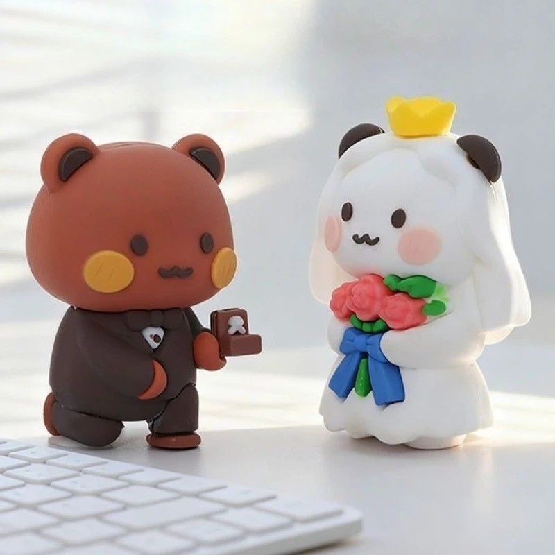Váy cưới màu trắng Bubu Dudu Panda Cặp đôi Bức tượng, Búp bê hình gấu trúc Bubu Yier, Bánh Topper, Búp bê cầu hôn Trang trí đám cưới Trang trí xe hơi tại nhà