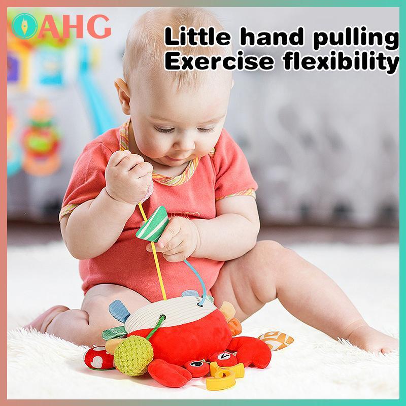 Đồ chơi treo giường bé dây rút cổ vũ, lục lạc kéo dây hoạt hình động vật Montessori giáo dục cho sơ sinh BSS