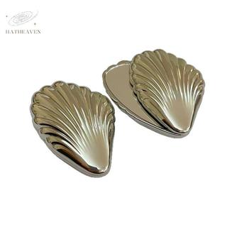 [hatheaven] Gương trang điểm có thể gập lại Kim loại vỏ sò Mini hình dạng không dễ vỡ và di động Gương hai mặt thích hợp cho túi đẹp