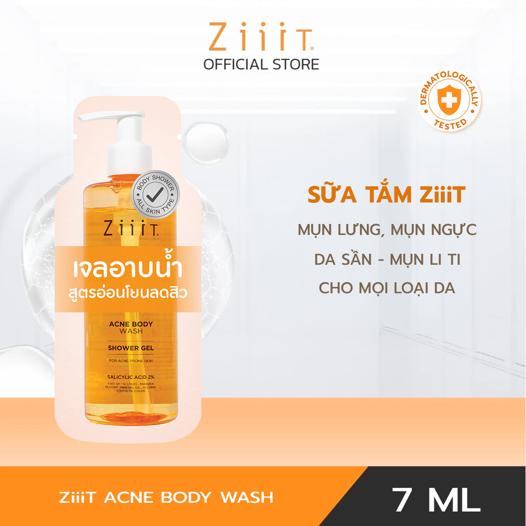 [Quà Tặng] Sữa Tắm Giảm Mụn Lưng BHA 2% Kháng Khuẩn, Giảm Dầu Cho Da Nhạy Cảm ZiiiT 7ml