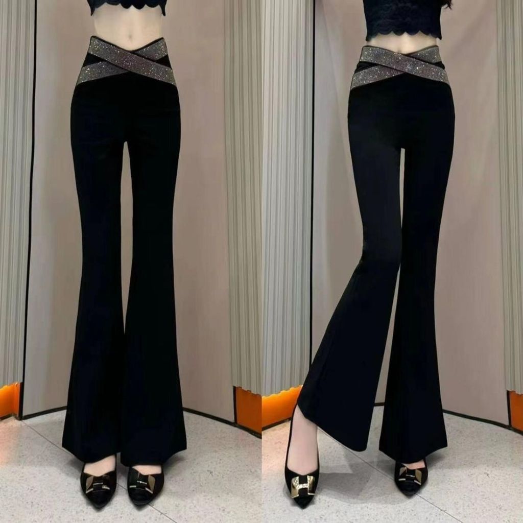 Mùa xuân đen quần nữ cao eo, dáng slimmer, chất liệu co giãn, thời thượng cho mọi ngày