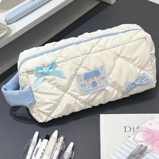 Dung Tích Lớn Sữa Trắng Bướm Nơ Hộp Đựng Dễ Thương Lưu Trữ Túi Đựng Bút Chì Di Động Học Sinh Văn Phòng Phẩm