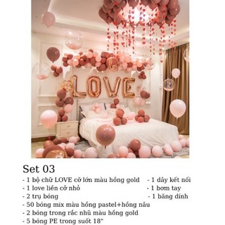 Set bóng bay trang trí phòng cưới tone màu hồng nâu sang trọng DF39
