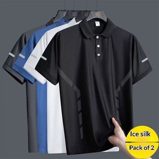 Dịch Chu ЖЕ Nam - Áo Polo Băng Lụa Short Cổ Điển Phong Cách Hàn Quốc