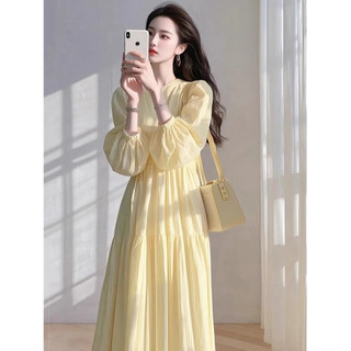 Đầm cổ tròn ,tay phồng kiểu Pháp dành cho nữ, phong cách nghỉ hè , cực kỳ nữ tính, ôm eo, váy dài có vạt xòe rộng
