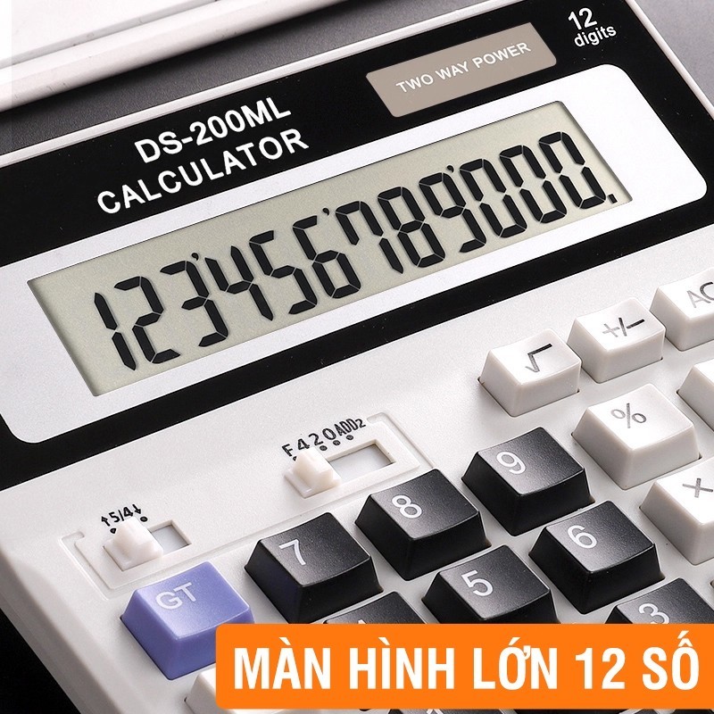 Máy tính cầm tay DM-1200V — 12 chữ số, hai nguồn điện, hỗ trợ nguồn năng lượng mặt trời hoặc pin