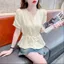 Áo sơ mi Pháp mùa hè mới dây buộc ren thời trang mỏng vừa vặn và giảm béo cho nữ