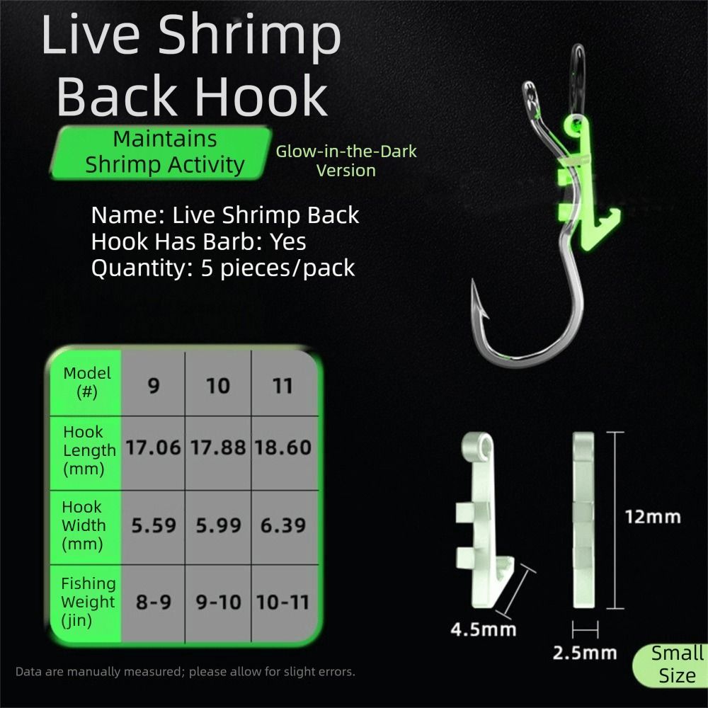 HYCEO 5Pcs Luminous Live Shrimp Hooks, Stainless Anti-entanglement Luminous Bait Fixed Holder Set, Durable No Unhooking Sharp Barbed Anti Slip String Hook for Fishing Accessories