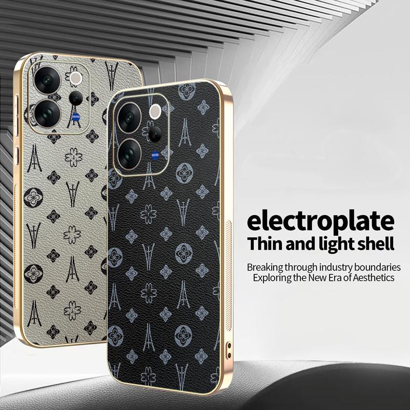 Ốp Lưng Cho Vivo V70 Elite Floret Họa Tiết Da Mạ Điện Cạnh Chống Rơi Vỏ Điện Thoại