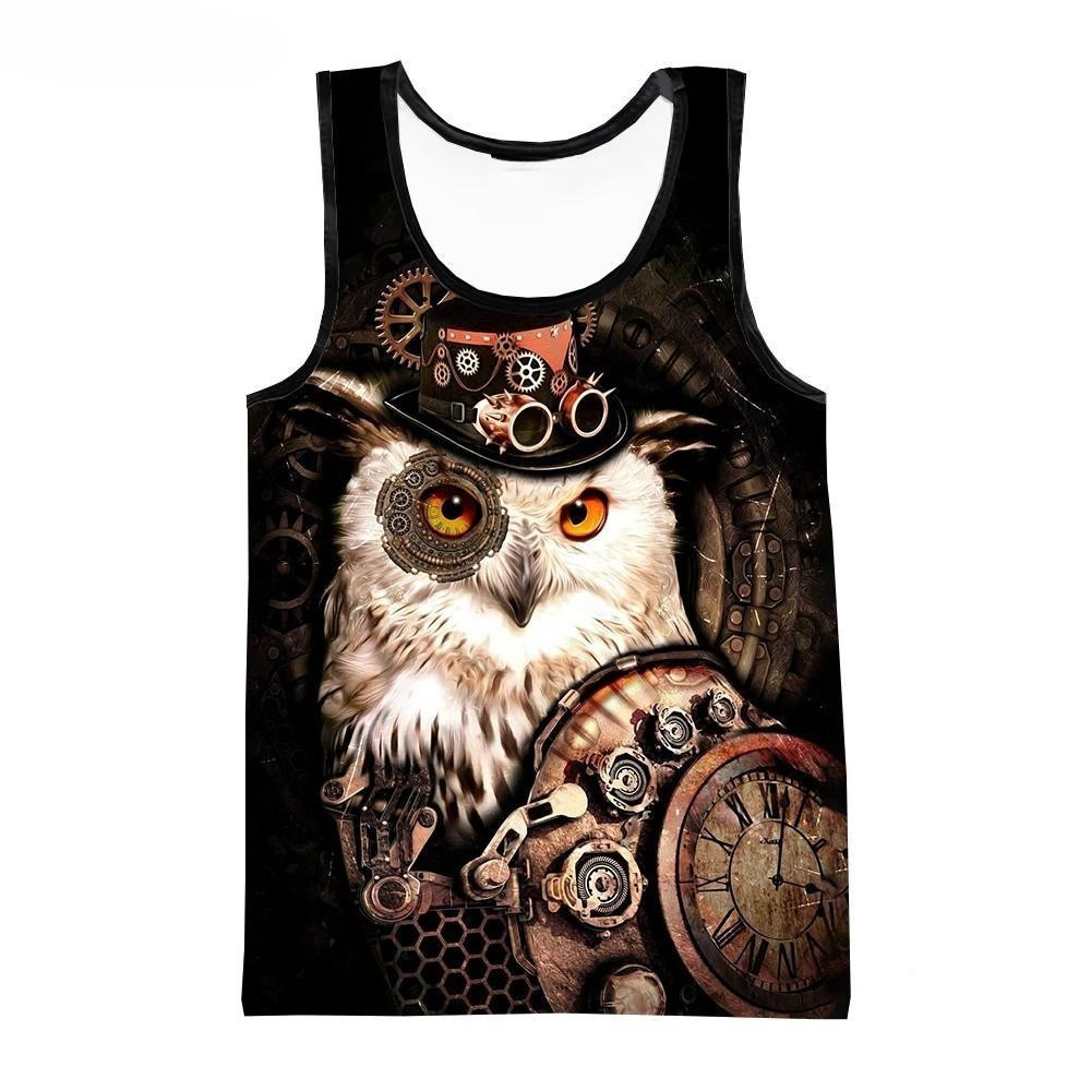 Áo thun cổ tròn không tay in hình con cú in 3D thời trang unisex