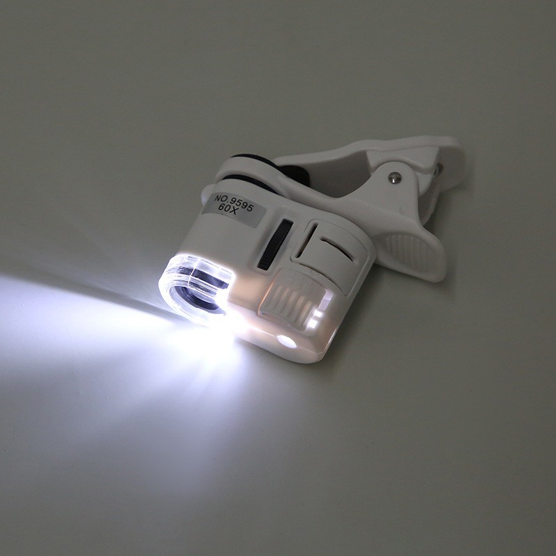 Kính hiển vi mini 60X tích hợp đèn kiểm tra tiền giả Kính lúp kẹp điện thoại، Phóng To 60X،Có đèn LED trợ sáng