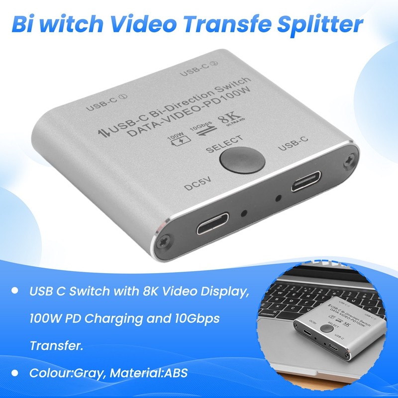 Bộ Chia Công Tắc Cho 2 Máy Tính Bi Định Hướng USB C KVM Switch 1 Trong 2 Ra Cho 8K @ 60Hz / 4K @ 144Hz Truyền Video 10Gbps