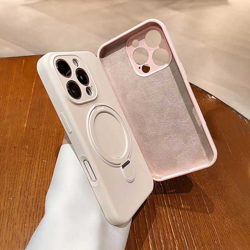 Ốp lưng silicone giá đỡ kim loại xoay 360° cho iPhone 17/16/15/14/13 Pro Max | Chống sốc chống bẩn chống rơi