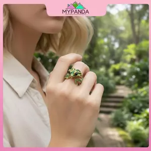 MYPANDA Nhẫn hình ếch xanh toad dễ thương, thiết kế thẩm mỹ cá nhân, điều chỉnh size phù hợp cho nữ - Trang sức dự tiệc.
