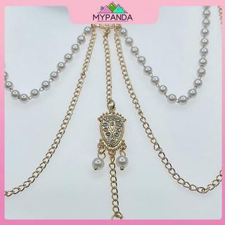 MYPANDA Bãi Biển Màu Vàng Nhiều Lớp Ngọc Trai Dây Xích Đùi Xu Hướng Nữ Kim Cương Giả Chân Dây Xích Viền Trang Sức Cơ Thể Hình Học.