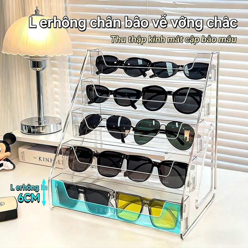 Giá để bàn dạng bậc thang 5 tầng trong suốt chất liệu PET, đa năng cất giữ mỹ phẩm, kính mắt