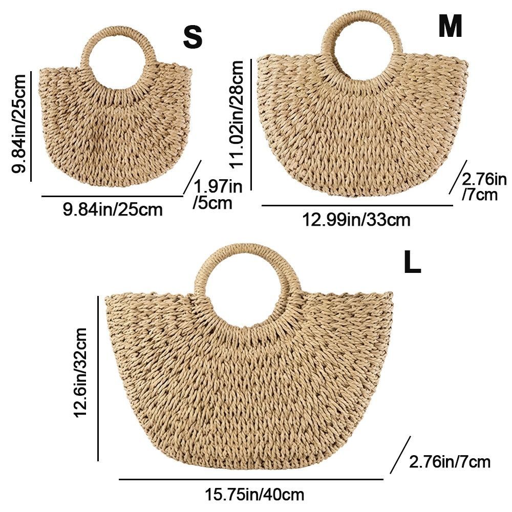 Túi cói AWNGD đi biển dệt tay rỗng, boho lớn tote, kiểu nửa mặt trăng thời trang nữ