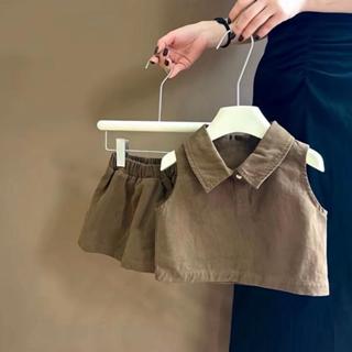 S67-[tomnaukids] Set áo phối chân váy Kaki NÂU bé gái Size từ 8-30Kg