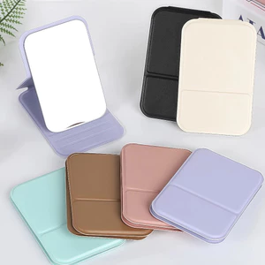Gương trang điểm để bàn bằng da PU di động,Gương gấp mini độ phân giải cao,mang theo gương cầm tay miralife