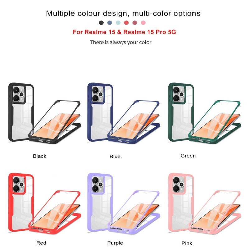 Tương Thích Cho Realme 15 14 Pro Plus Realme 14X C75 C75X C85 Pro C71 Note 70 70T Narzo 80 4G Cover 360 Độ Hai Mặt Full Cover Protetcion Vỏ Điện Thoại Mỏng Acrylic Mềm